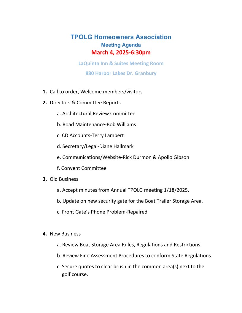 TPOLG Agenda