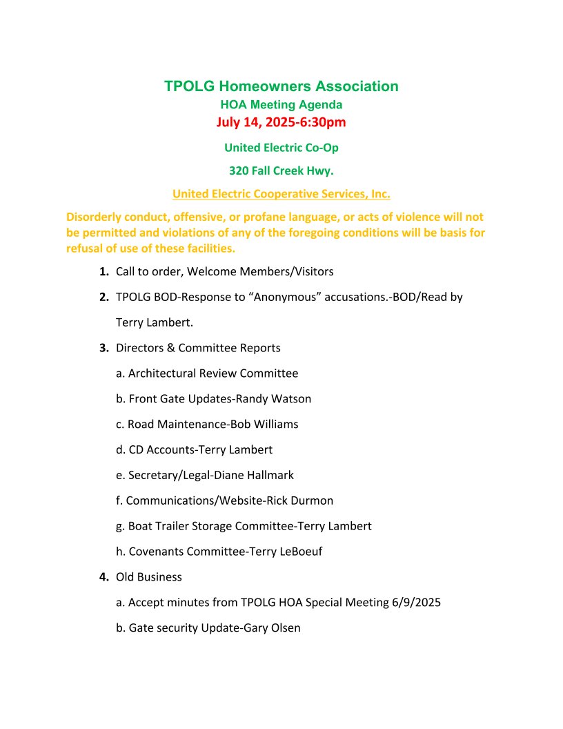 TPOLG Agenda