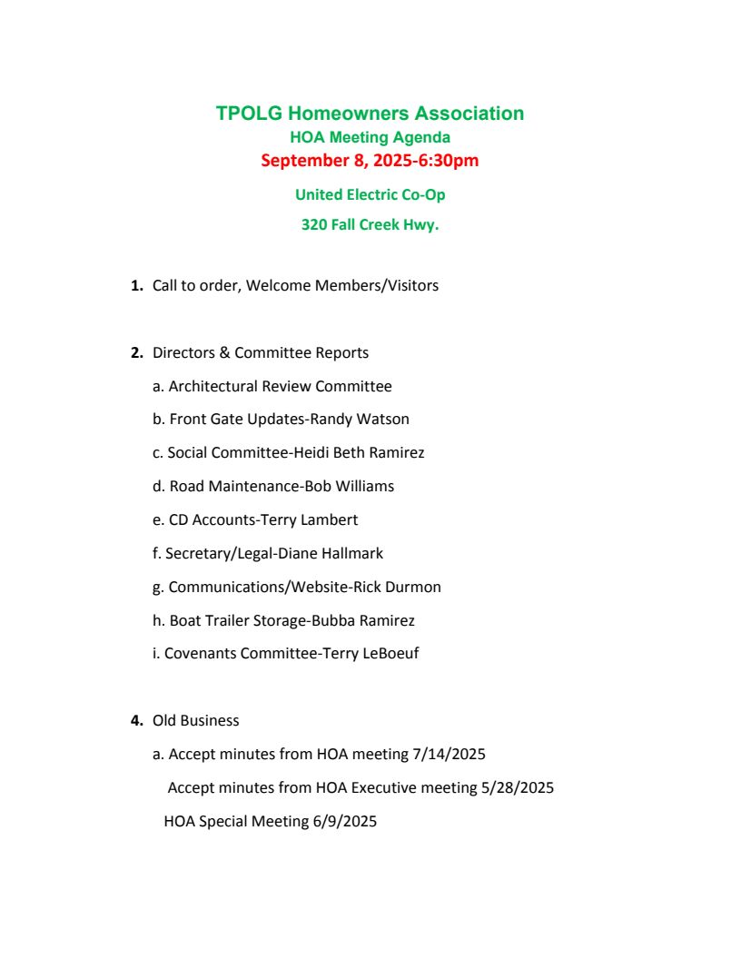 TPOLG Agenda